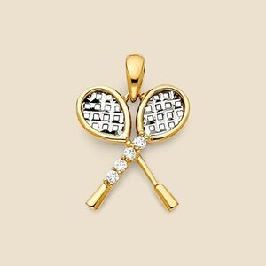 14K Solid Gold Tennis Racquet Pendant 1.4g Two-Tone